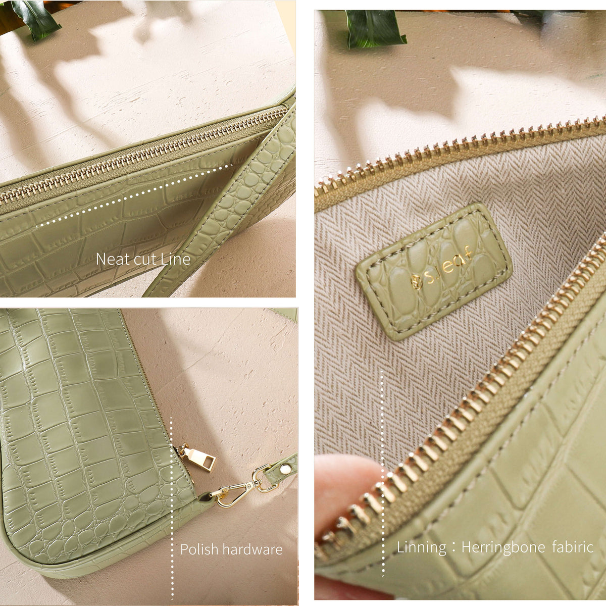 Schlatum Genuine Leather Shoulder Bag Crocodile Pattern Crossbody