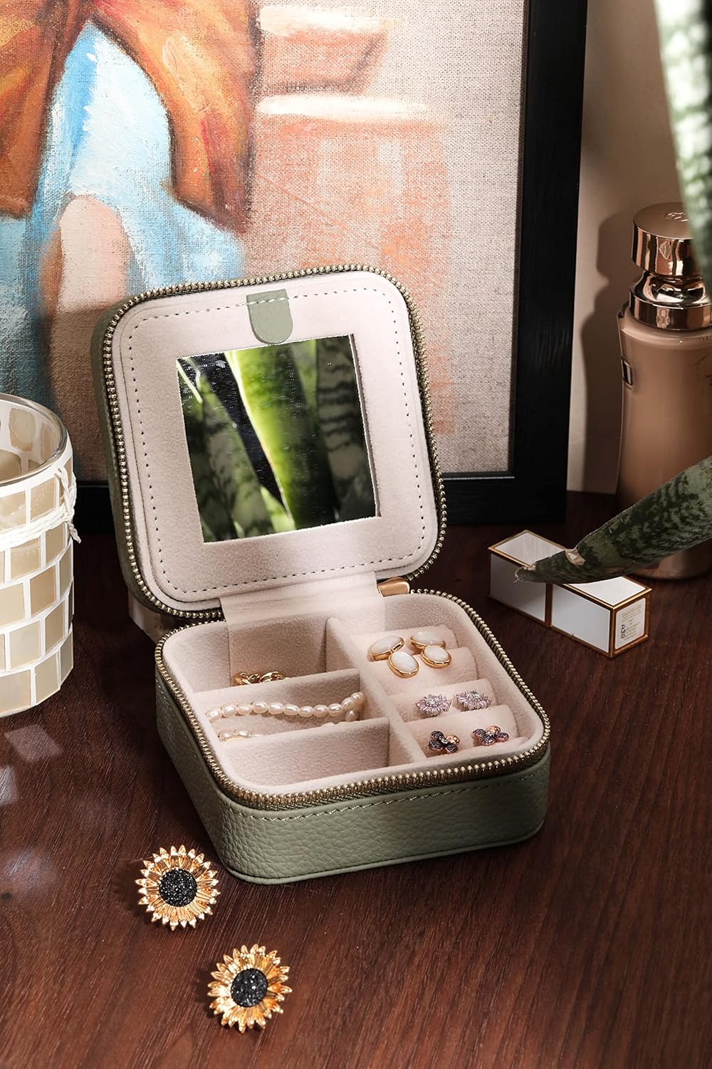 S.Leaf Mini Jewelry Case - Portable Travel Jewelry Box for Women